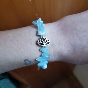 Aquaramine Chips Bracelet with Lotus Flower Charm